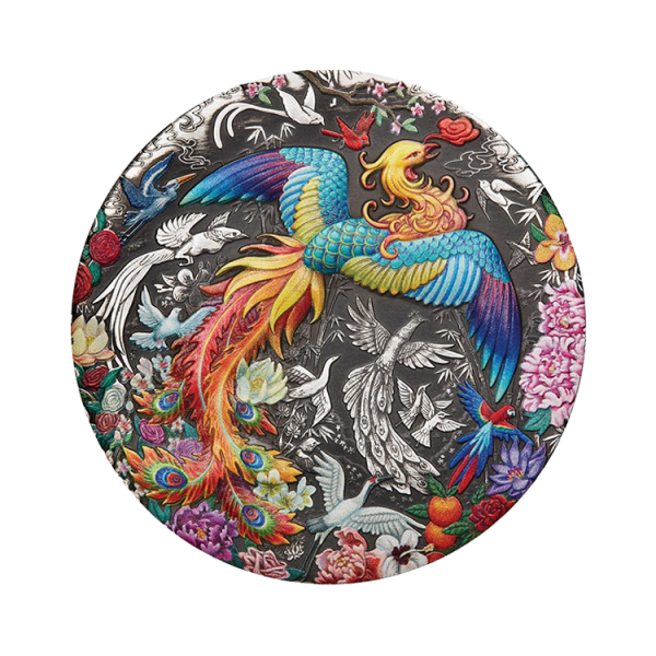 5 troy ounce silver coin Phoenix and Birds 2023 antiqued coin